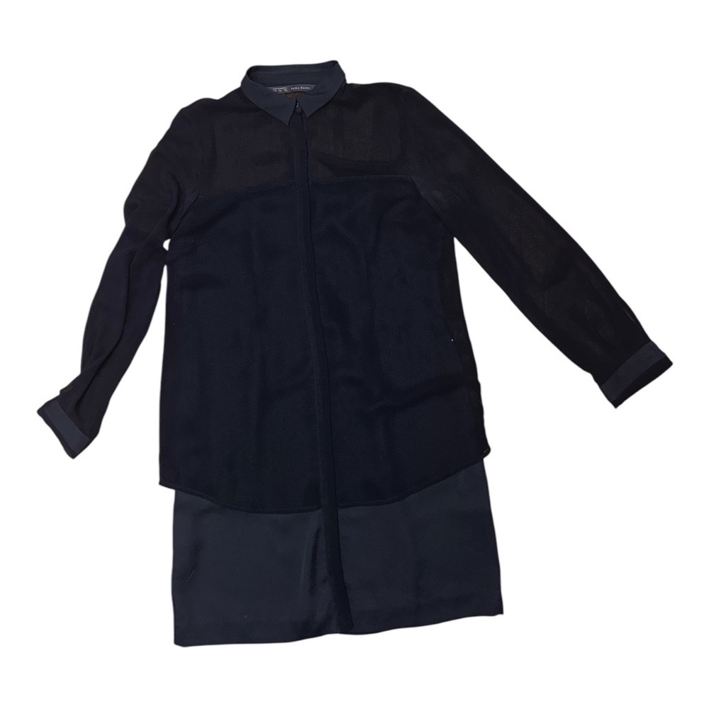 Zara Black Button Down Blouse with Dress Shirt Collar - Picture 3 of 5